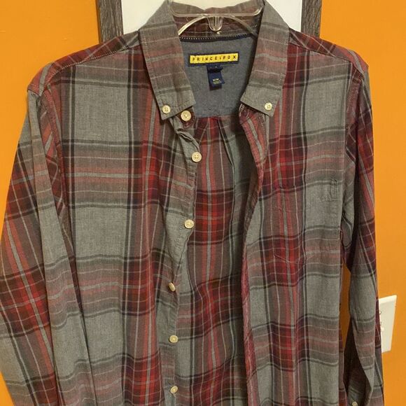 Prince and Fox Red and Grey Plaid Button Down Shirt Medium - Picture 3 of 6